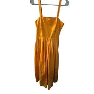 Elle Tahari Yellow Eyelet Hem Midi Dress Square Neck Smocked‎ Back Dress Size 8